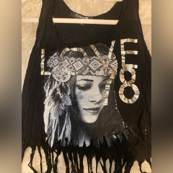 Medium Forever 21 black fringe tank top - Picture 3 of 6